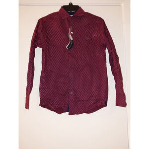 Boys Distortion Long Sleeve Dress Short Button Down Burgundy Shirt NWT